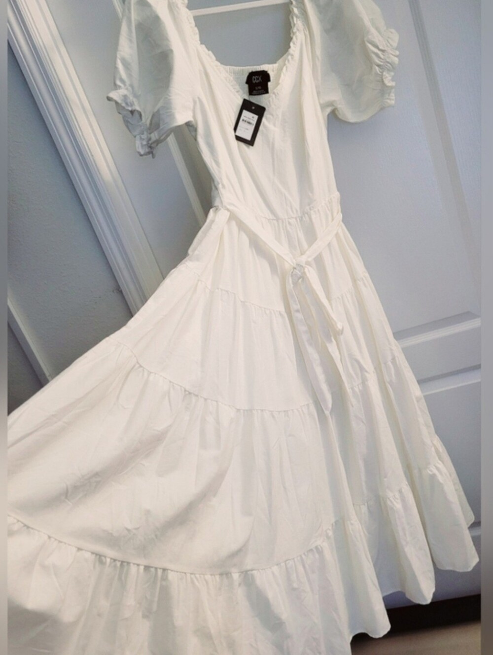City Chic- CCX White Off-Shoulder Tiered Maxi with Waist Tie